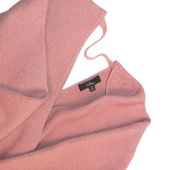 Lulus Rose Pink Knit Faux-Wrap Long Sleeve Sweater Size Medium - Picture 6 of 6